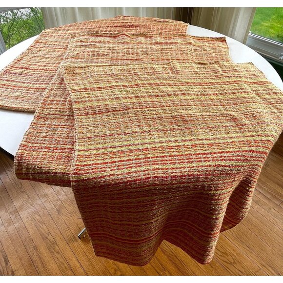 Vintage 70s curtain, orange, yellow, tan stripes, rod header panel, for each - Picture 2 of 10